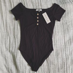 GAZE NWT Black Ribbed Bodysuit